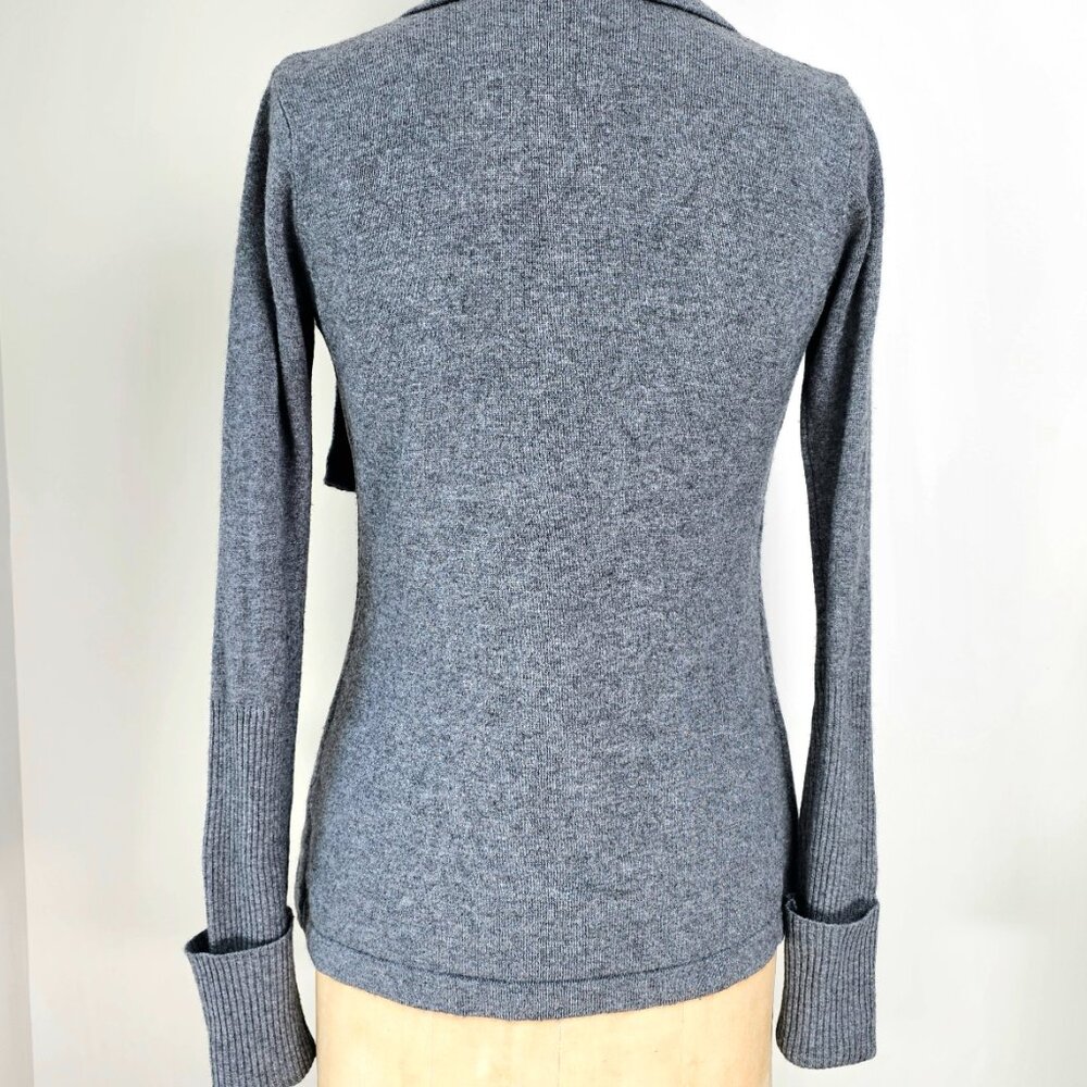Jamison Cashmere Wool Blend Asymmetrical Moto Cardigan Grey XS - Picture 3 of 14